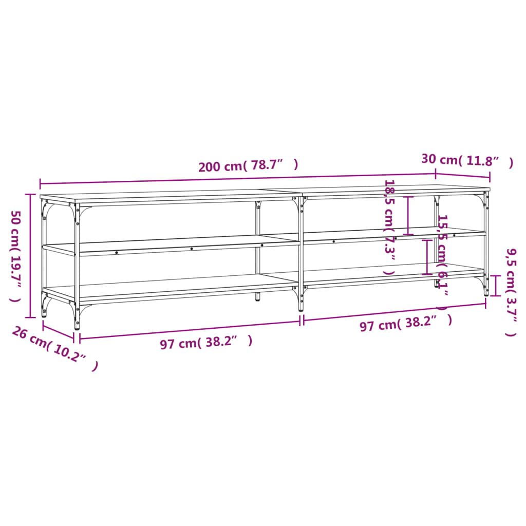 Tv-meubel 200x30x50 cm bewerkt hout metaal