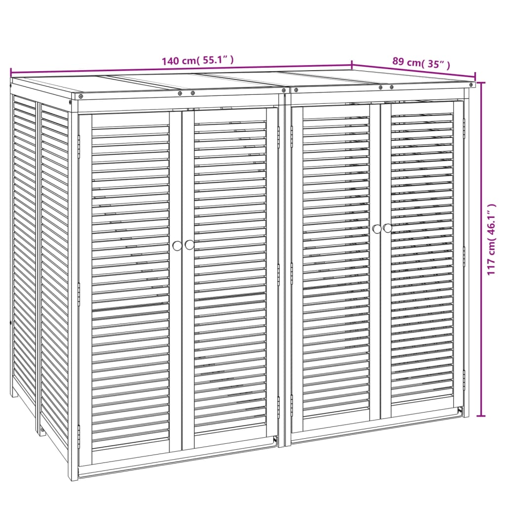 Afvalbakberging enkel 70x89x117 cm massief acaciahout