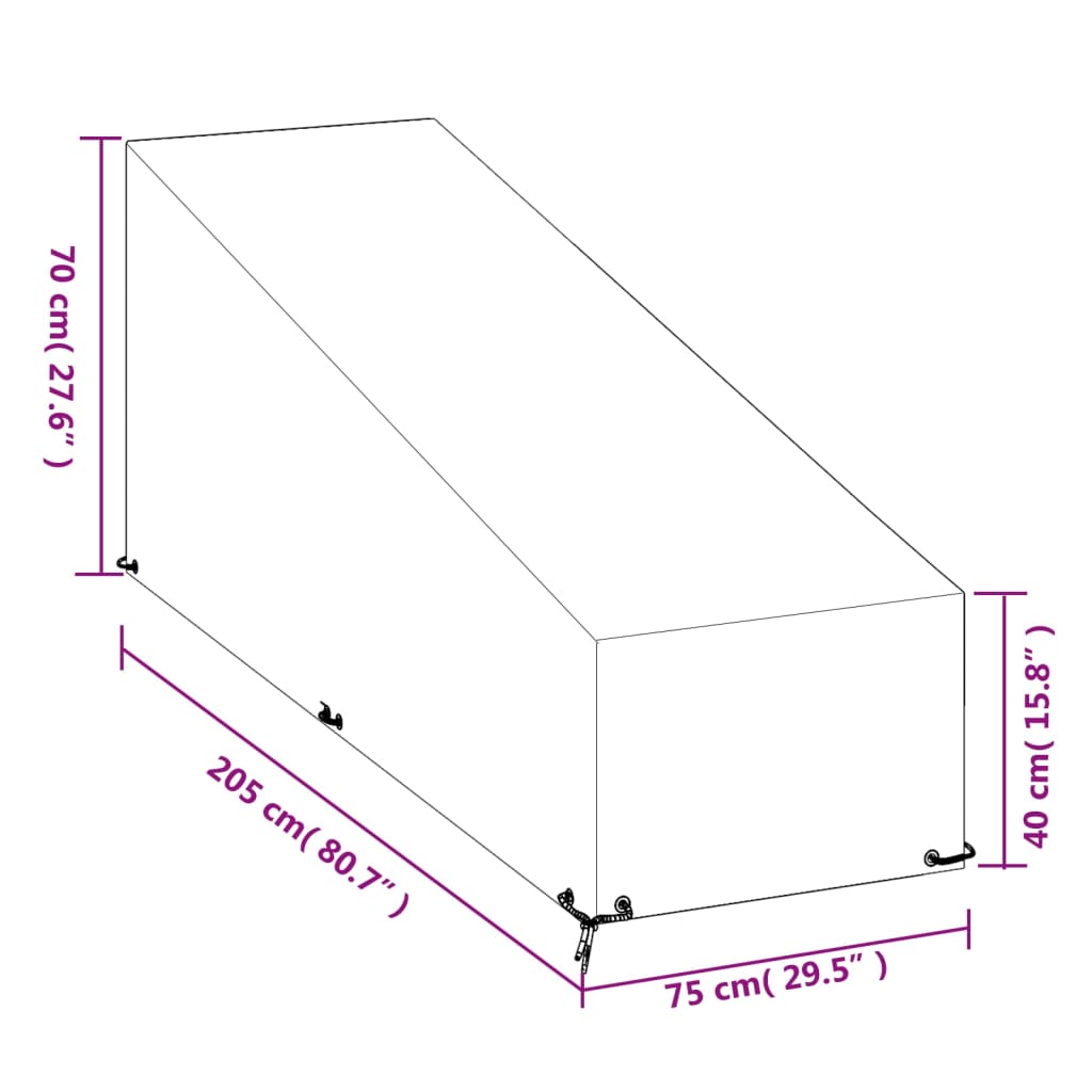 Ligbedhoezen 2 st met 12 oogjes 200x65x35/60 cm polyetheen