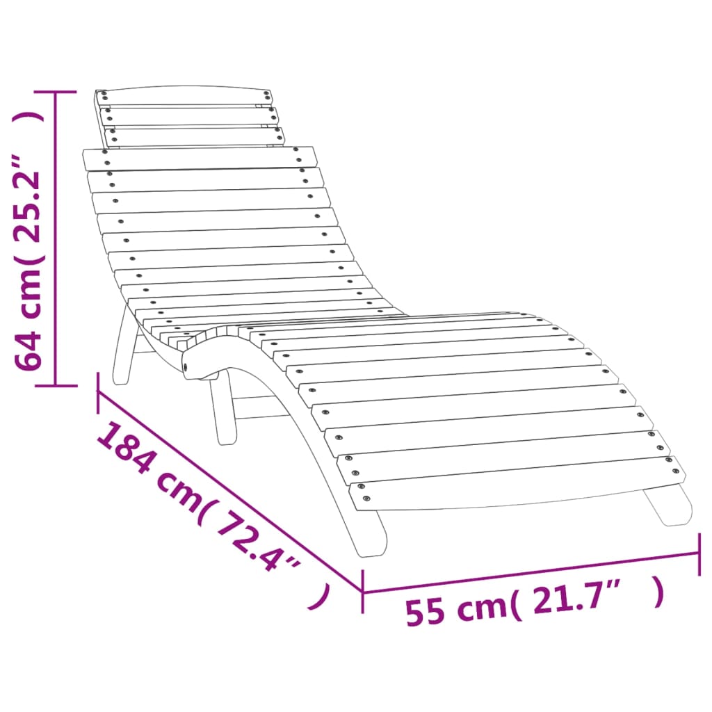 Ligbed 184x55x64 cm massief acaciahout