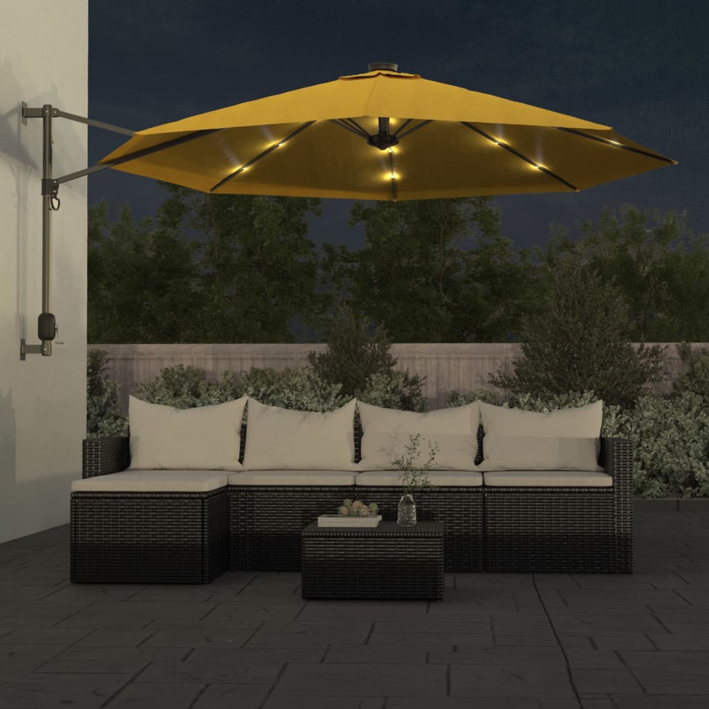 Wandparasol met LEDs 290 cm felrood