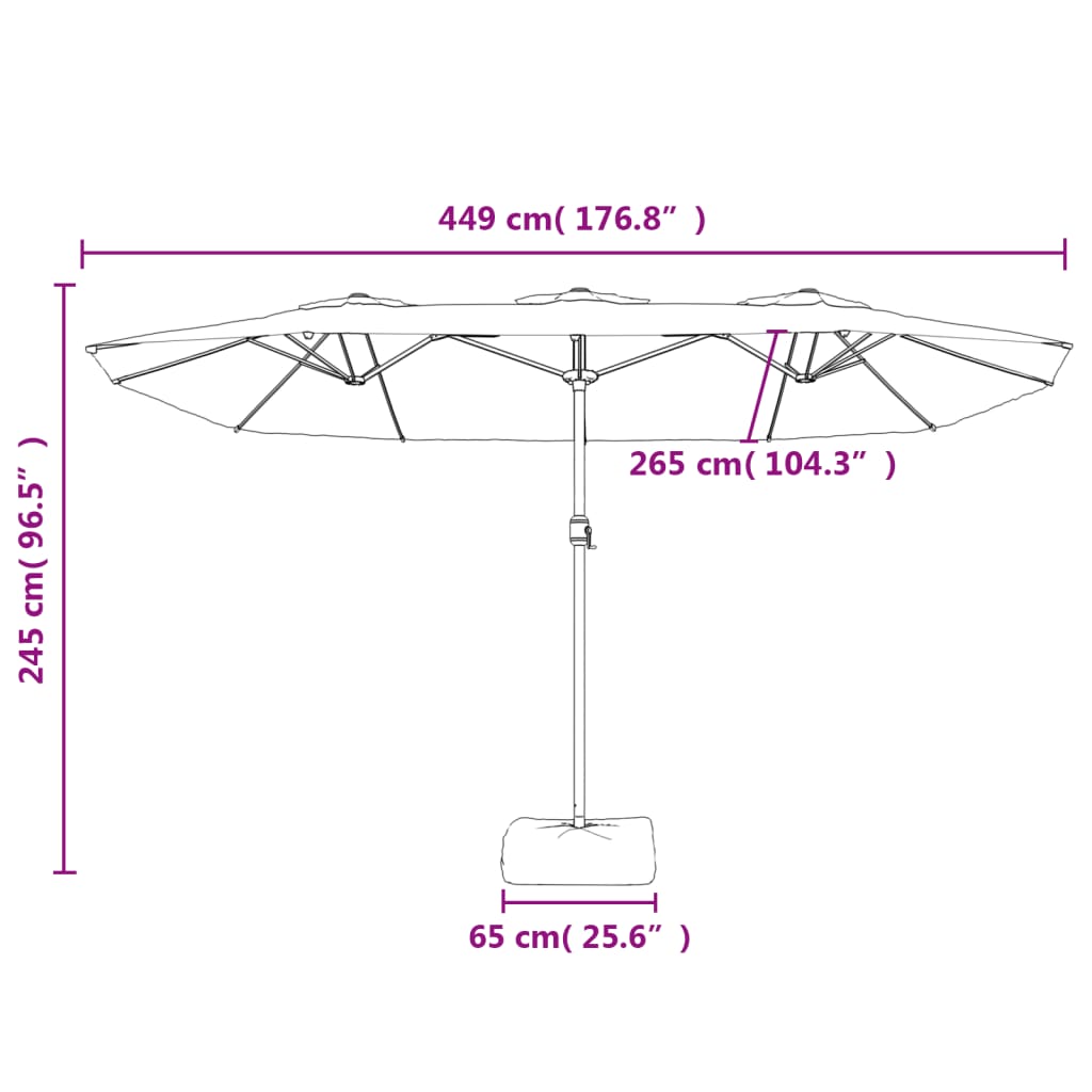 Parasol dubbel 449x245 cm zandwit