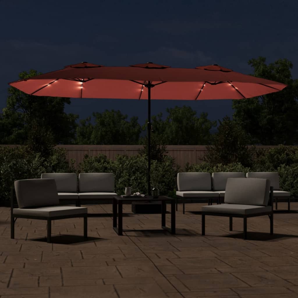 Parasol dubbel met LED 449x245 cm terracottakleurig