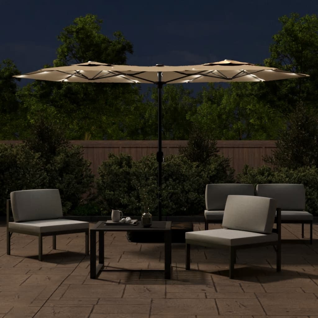 Parasol dubbel met LED's 316x240 cm azuurblauw