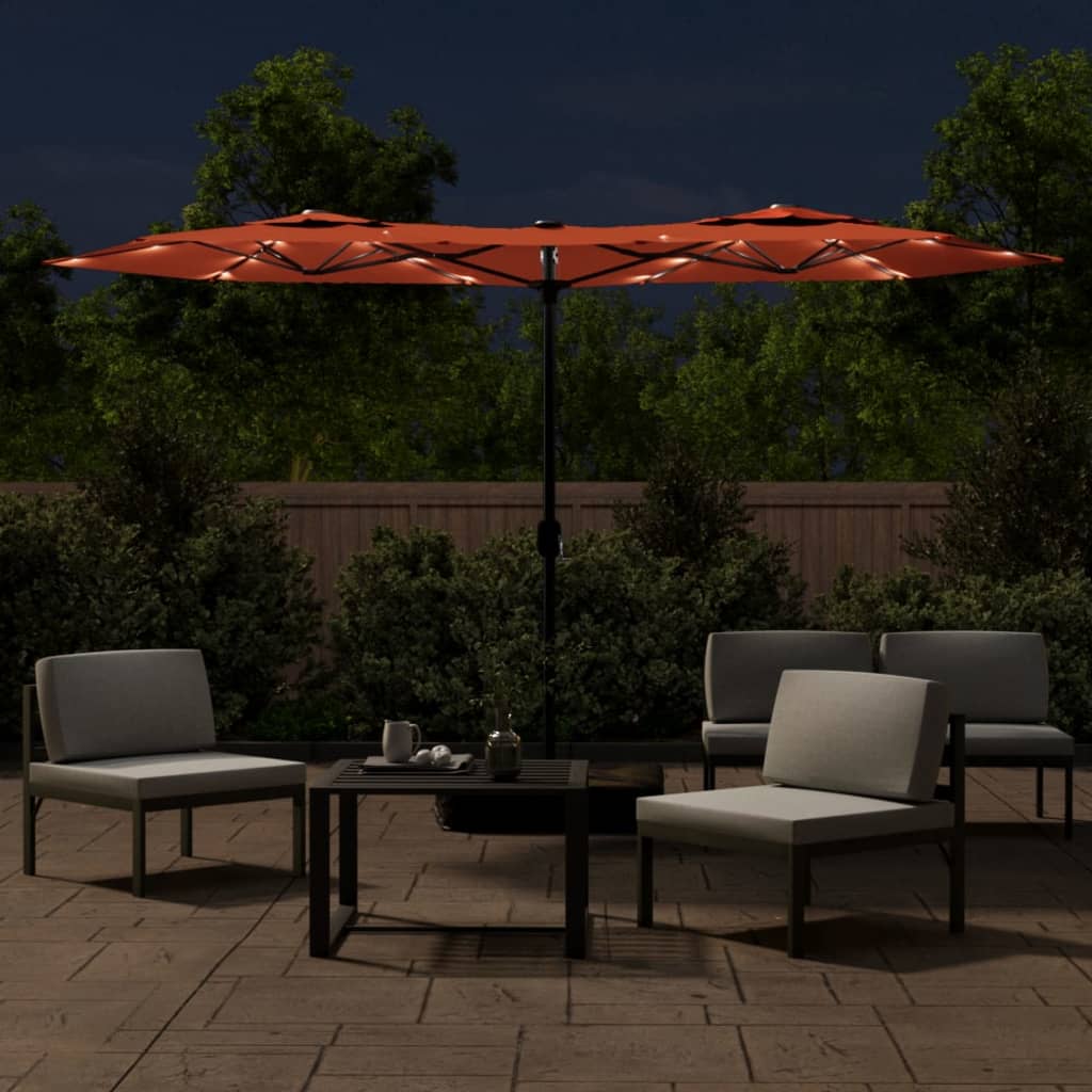 Parasol dubbel met LED's 316x240 cm azuurblauw