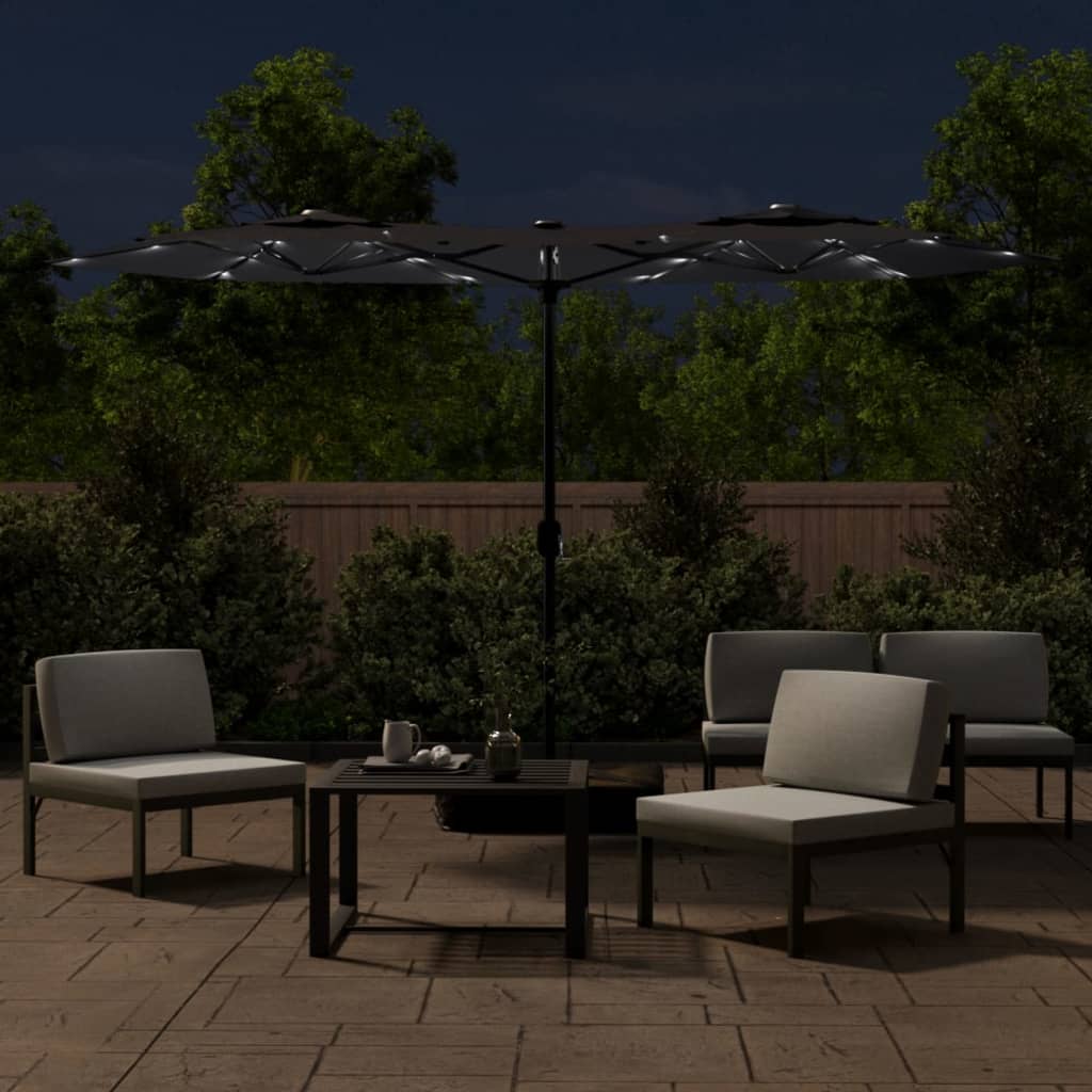 Parasol dubbel met LED's 316x240 cm azuurblauw