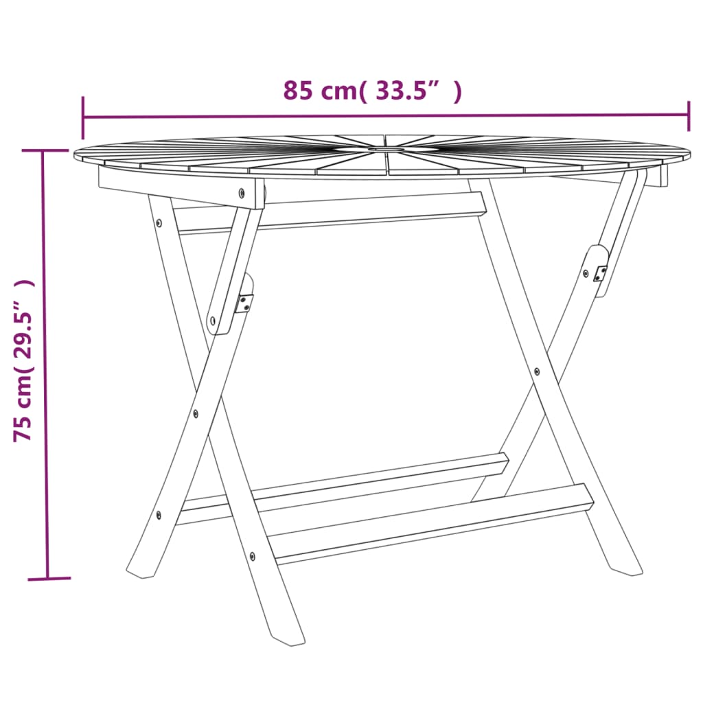 Tuintafel inklapbaar Ø 85x75 cm massief teakhout