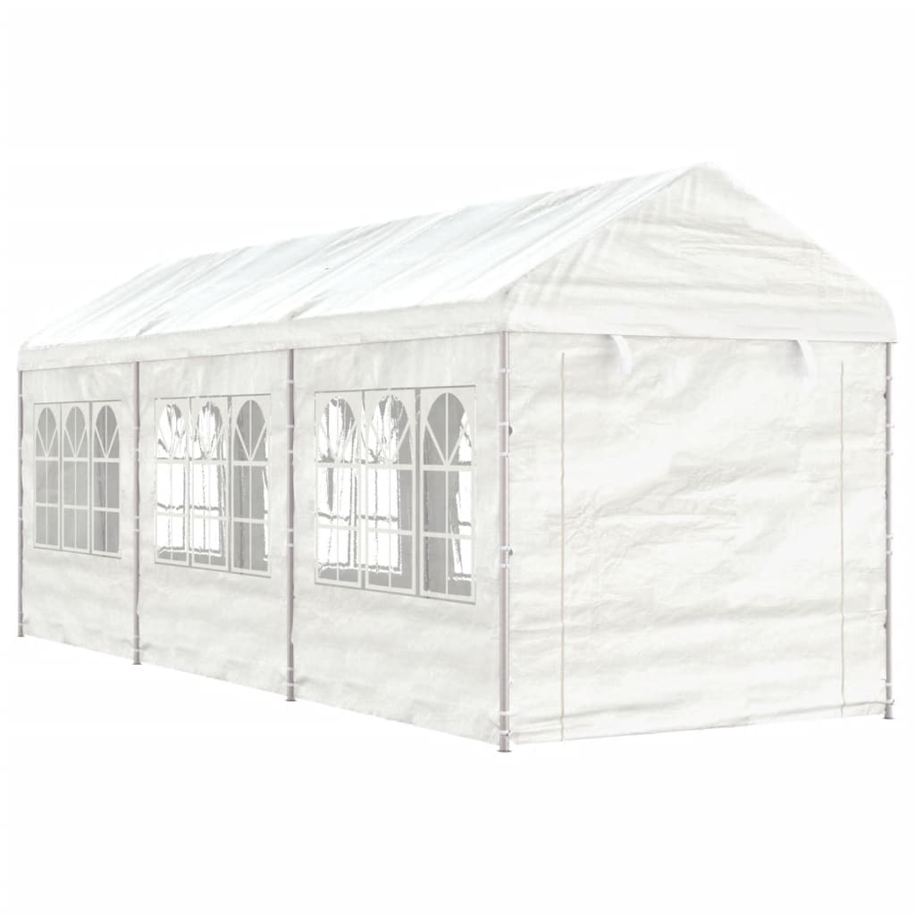 Prieel met dak 13,38x2,28x2,69 m polyetheen wit