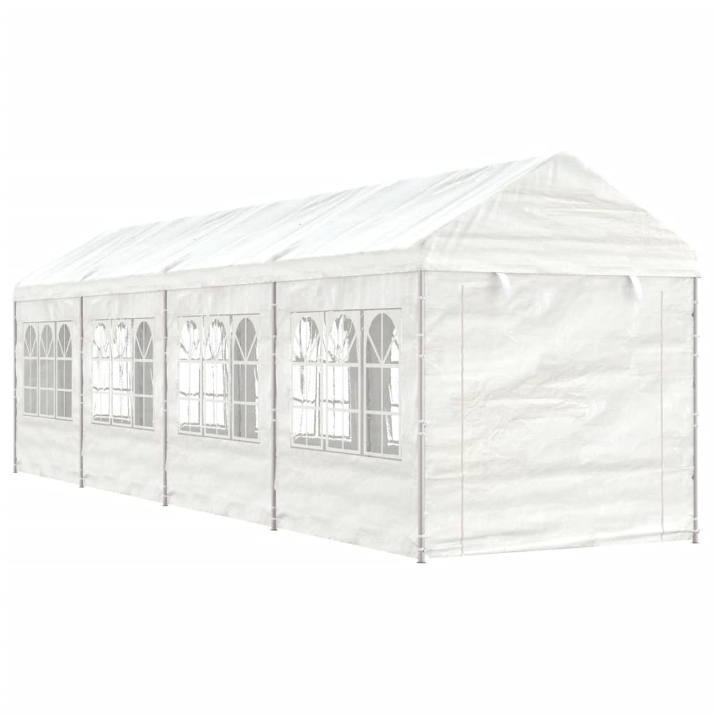 Prieel met dak 13,38x2,28x2,69 m polyetheen wit