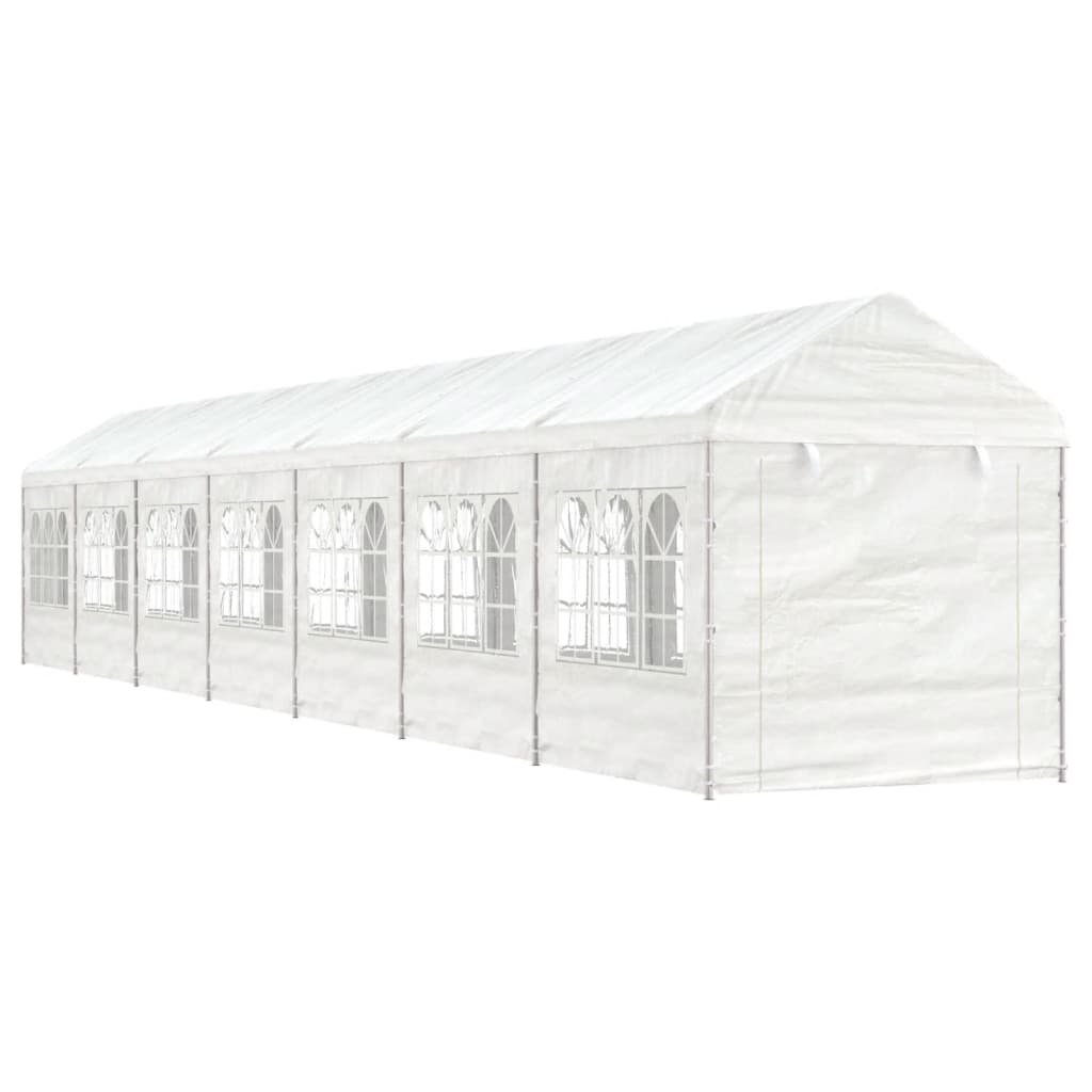 Prieel met dak 13,38x2,28x2,69 m polyetheen wit