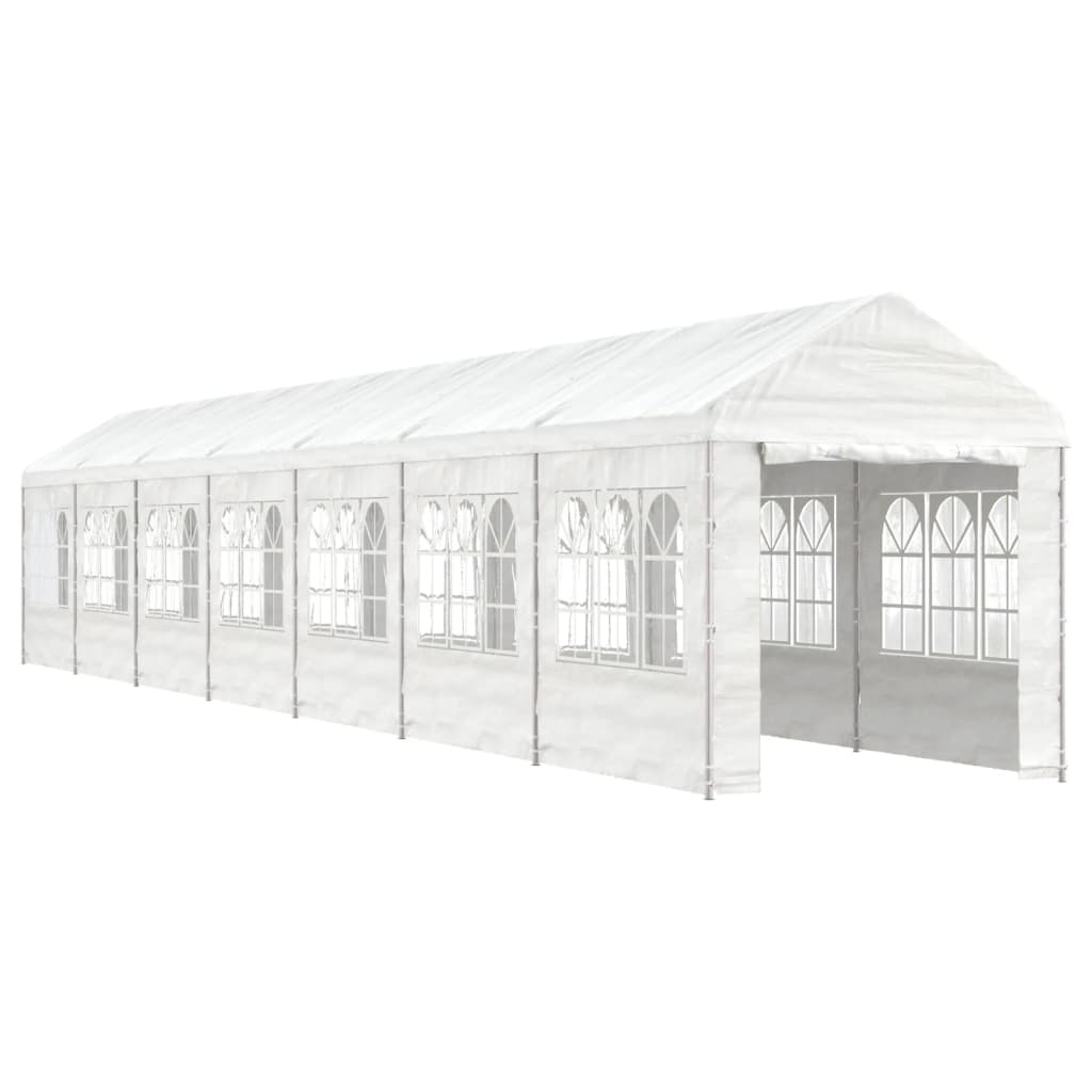 Prieel met dak 13,38x2,28x2,69 m polyetheen wit