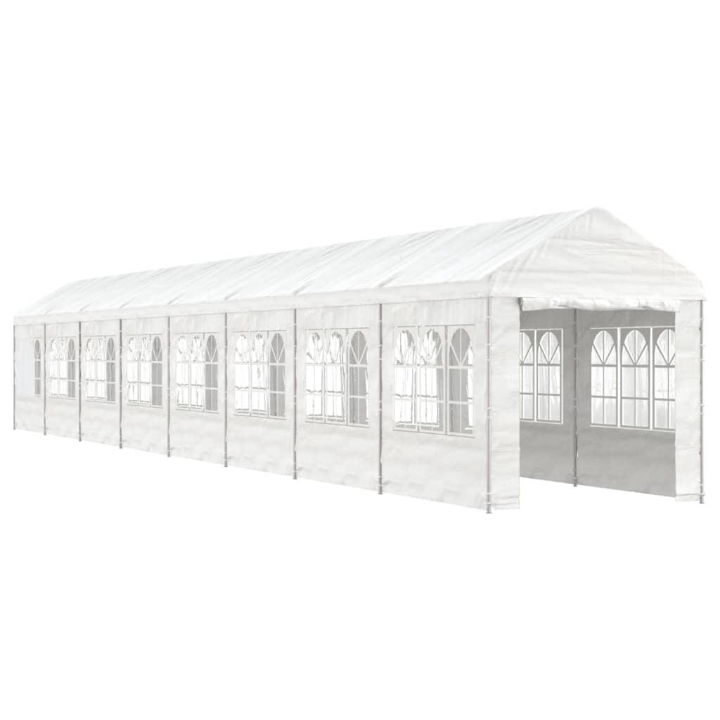 Prieel met dak 13,38x2,28x2,69 m polyetheen wit