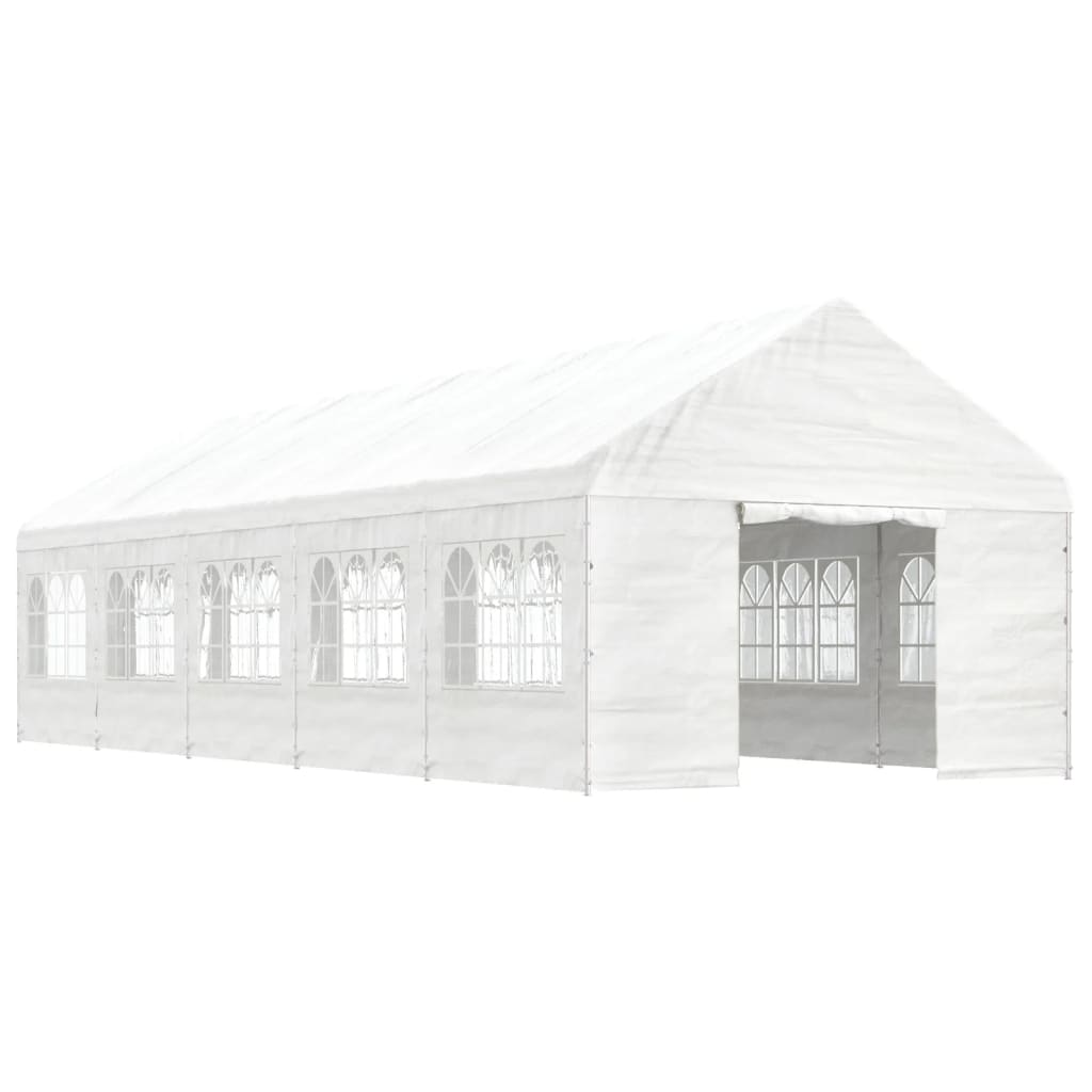 Prieel met dak 13,38x4,08x3,22 m polyetheen wit