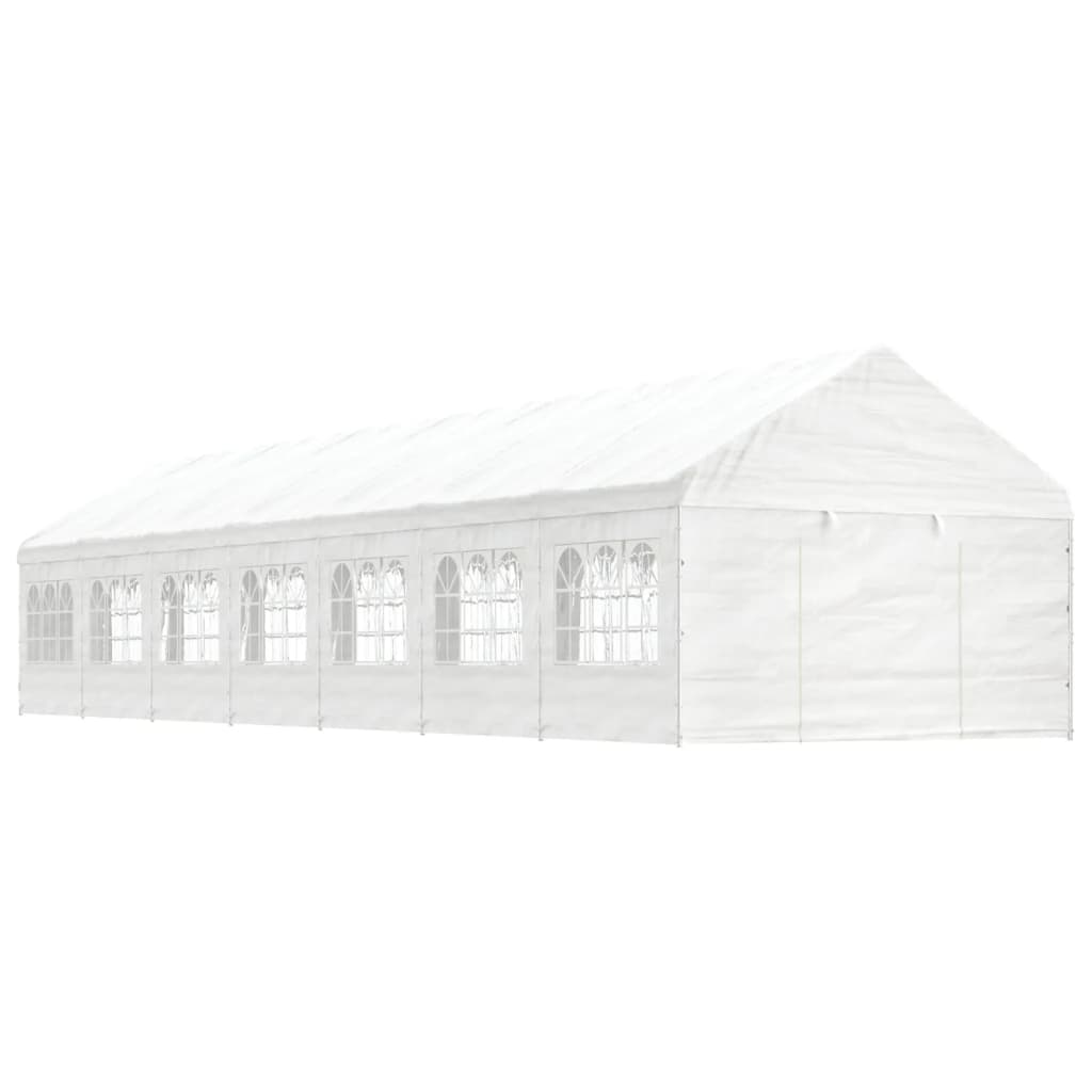 Prieel met dak 13,38x4,08x3,22 m polyetheen wit