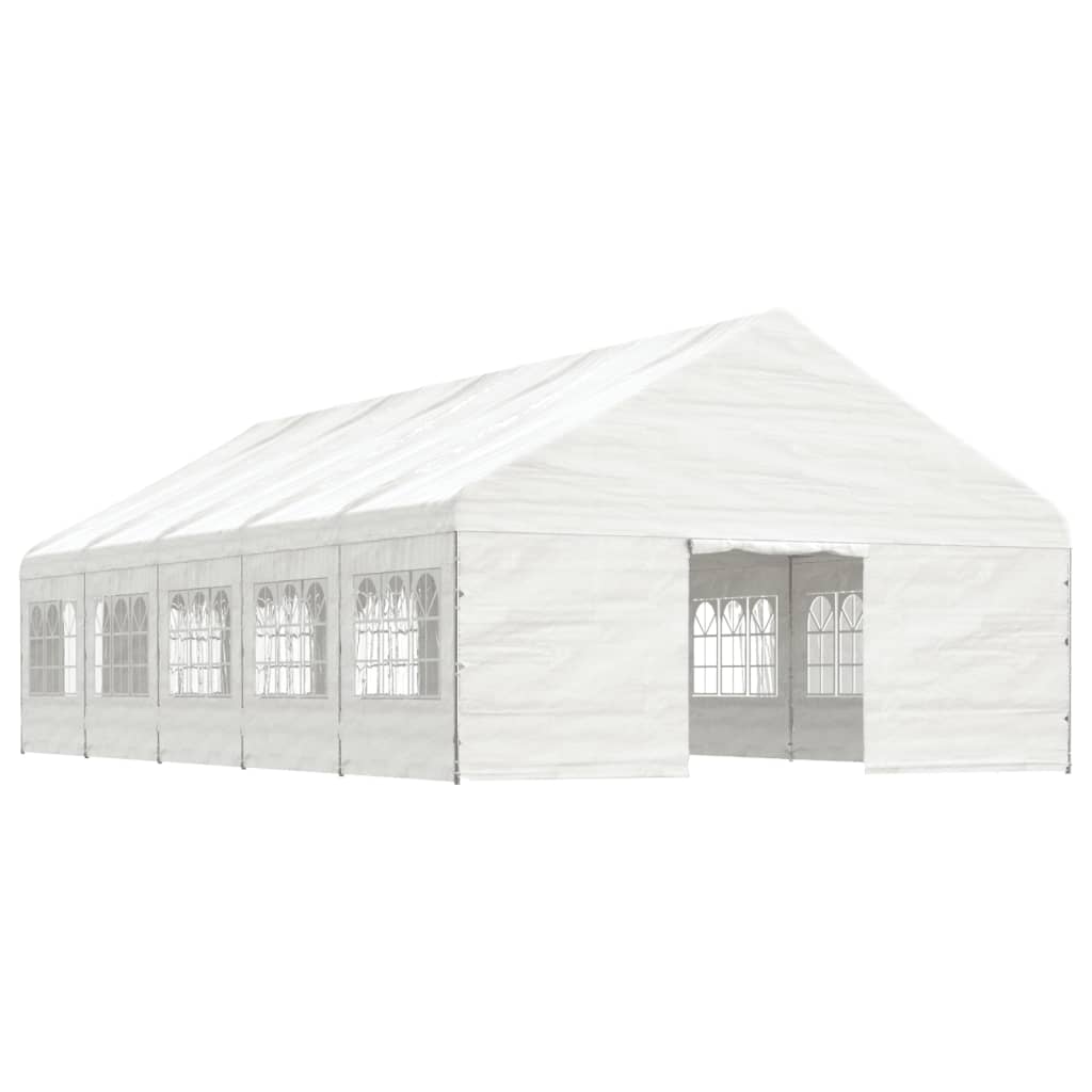 Prieel met dak 5,88x2,23x3,75 m polyetheen wit