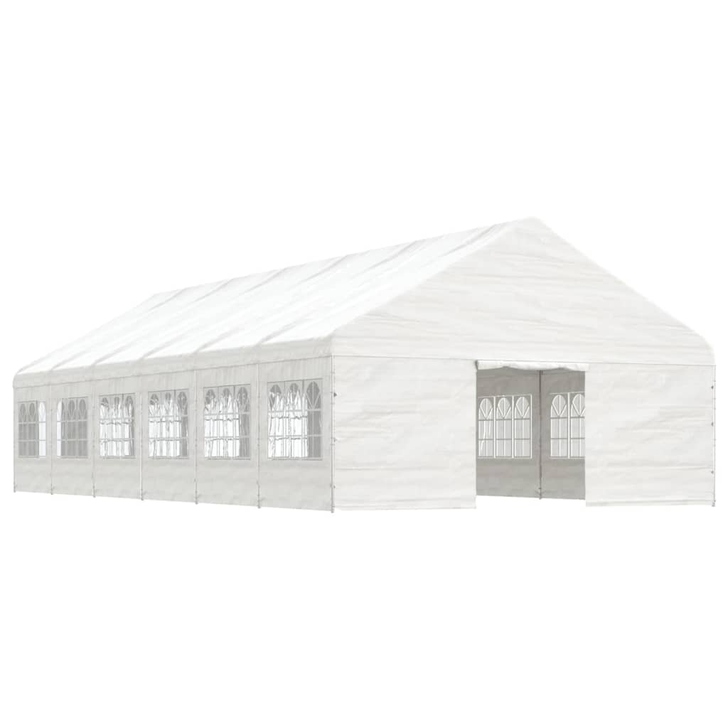 Prieel met dak 17,84x5,88x3,75 m polyetheen wit