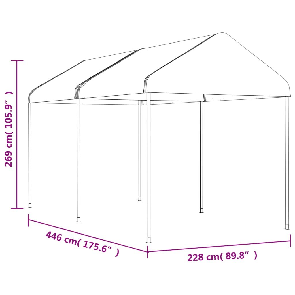 Prieel met dak 6,69x2,28x2,69 m polyetheen wit