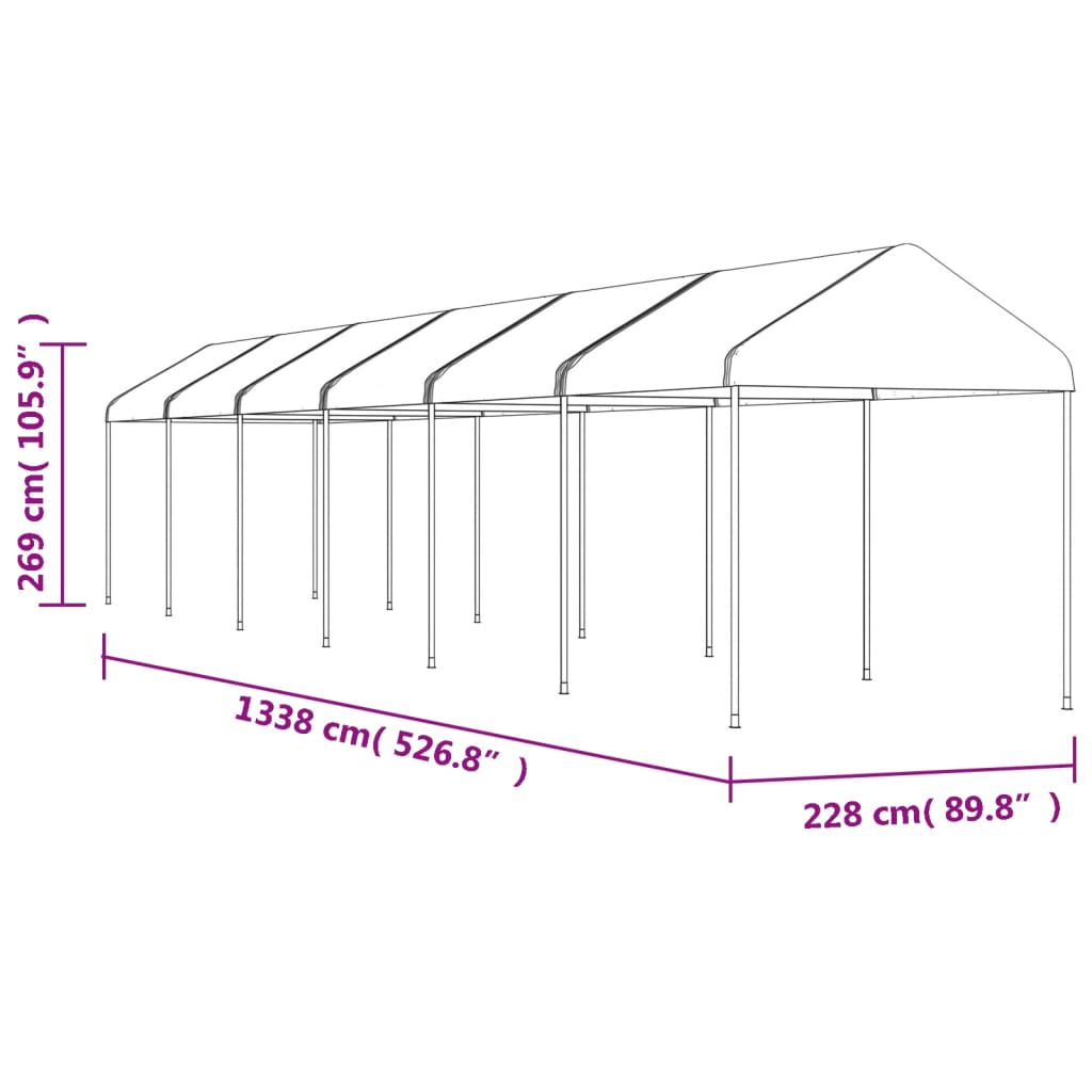 Prieel met dak 6,69x2,28x2,69 m polyetheen wit