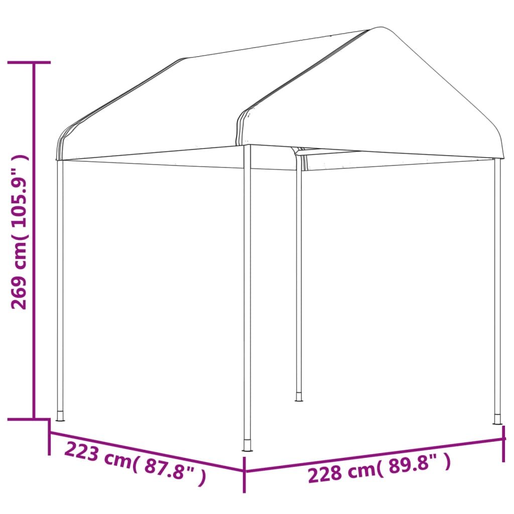 Prieel met dak 6,69x2,28x2,69 m polyetheen wit