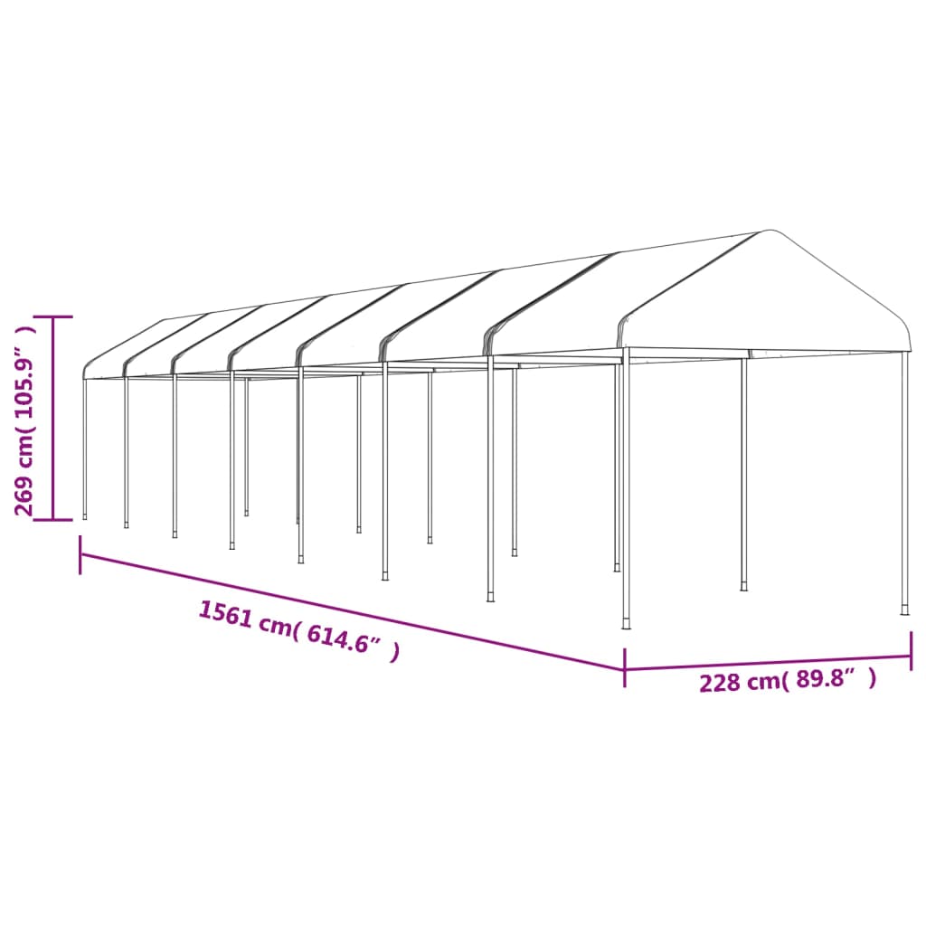 Prieel met dak 6,69x2,28x2,69 m polyetheen wit