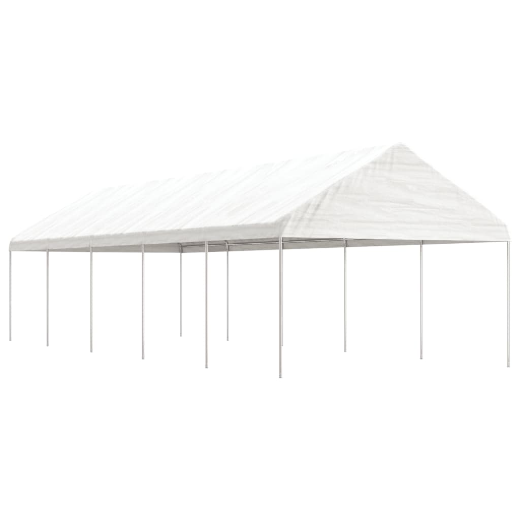 Prieel met dak 13,38x4,08x3,22 m polyetheen wit