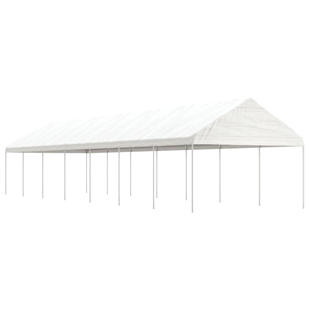 Prieel met dak 13,38x4,08x3,22 m polyetheen wit