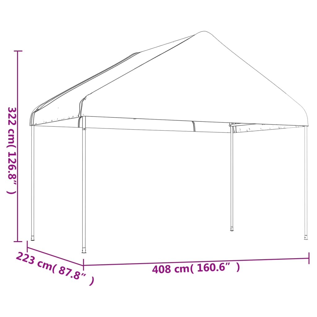 Prieel met dak 13,38x4,08x3,22 m polyetheen wit