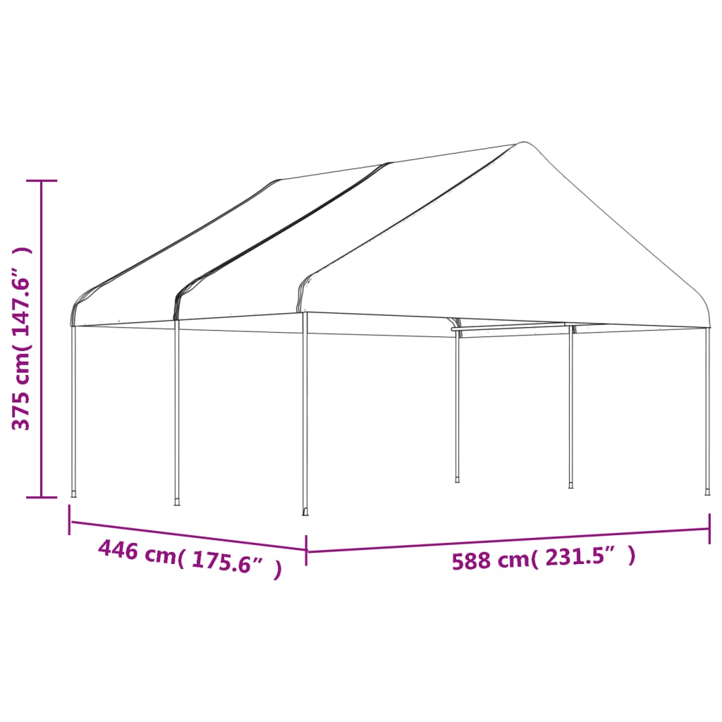 Prieel met dak 8,92x5,88x3,75 m polyetheen wit