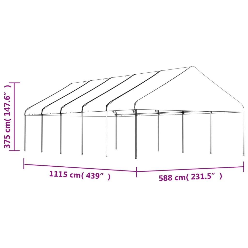 Prieel met dak 8,92x5,88x3,75 m polyetheen wit