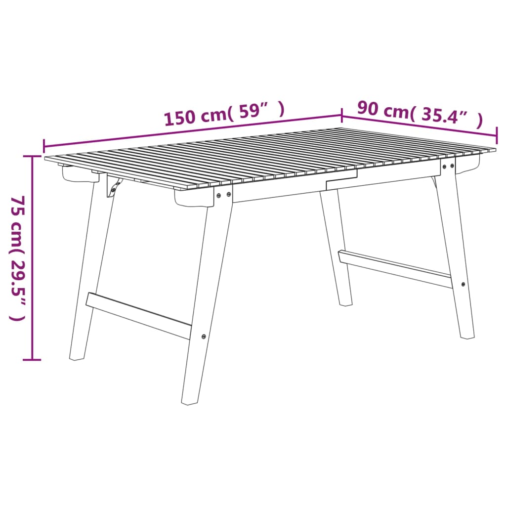 Tuintafel 150x90x75 cm massief acaciahout