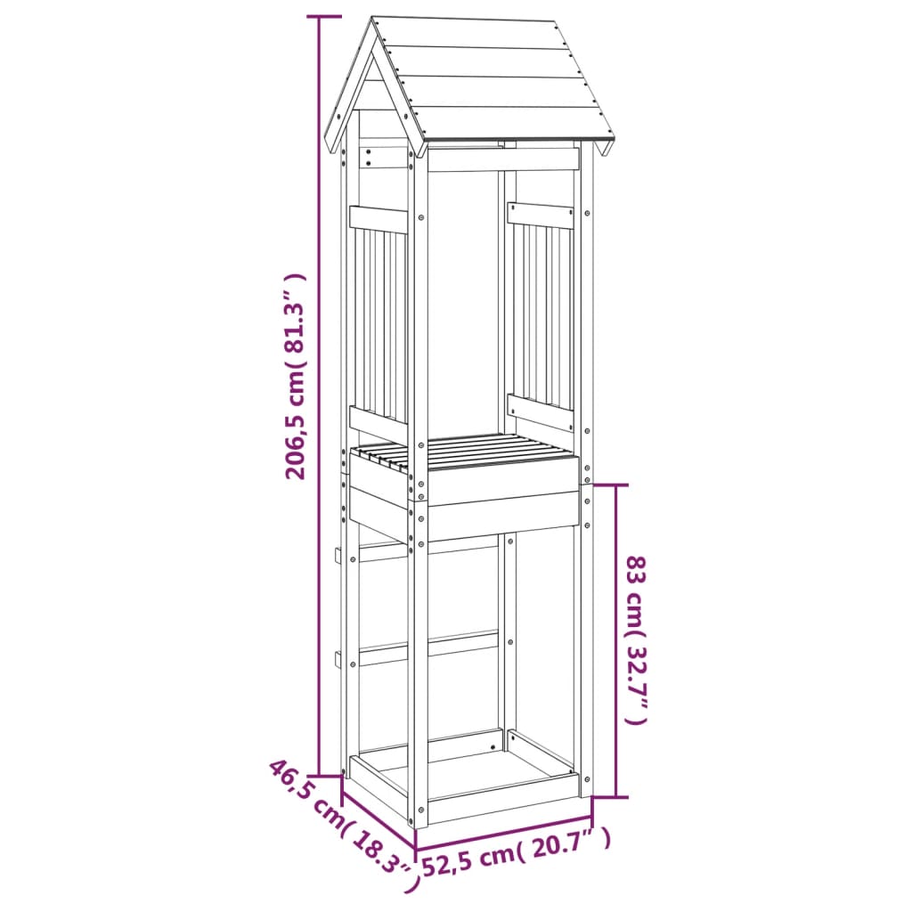 Speeltoren 52,5x46,5x206,5 cm massief grenenhout