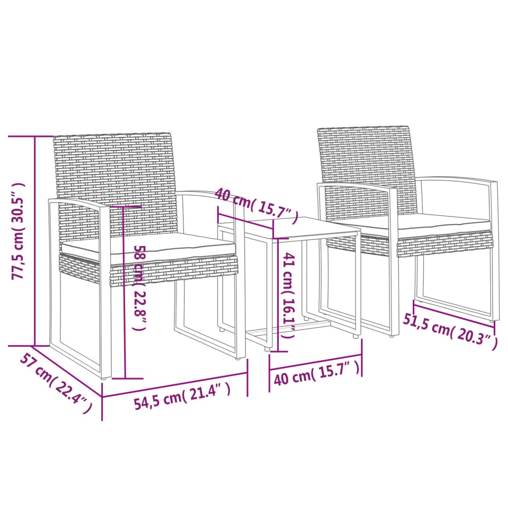 3-delige Tuinset met kussens polypropeen rattan