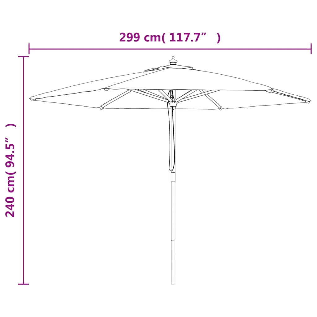 Parasol met houten paal 299x240 cm antracietkleurig