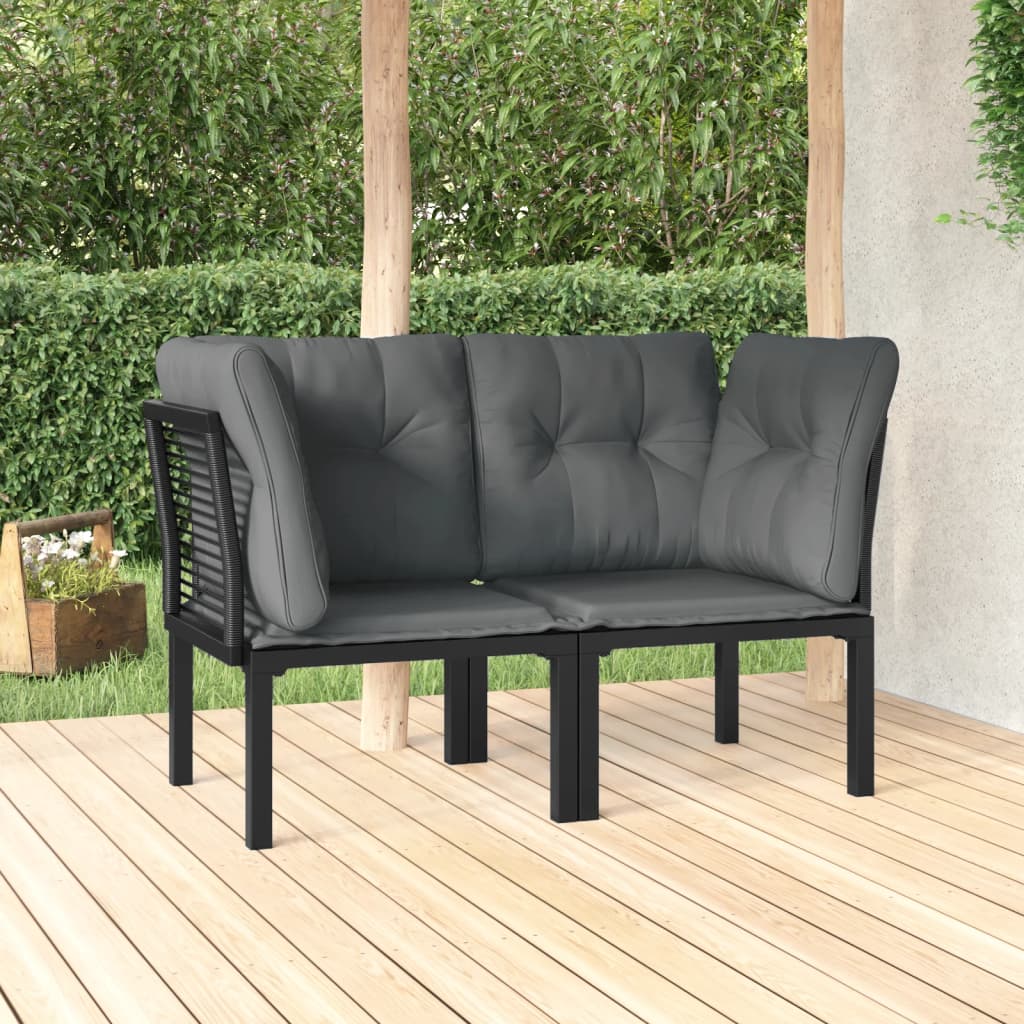 Tuinstoel met kussens poly rattan zwart en grijs