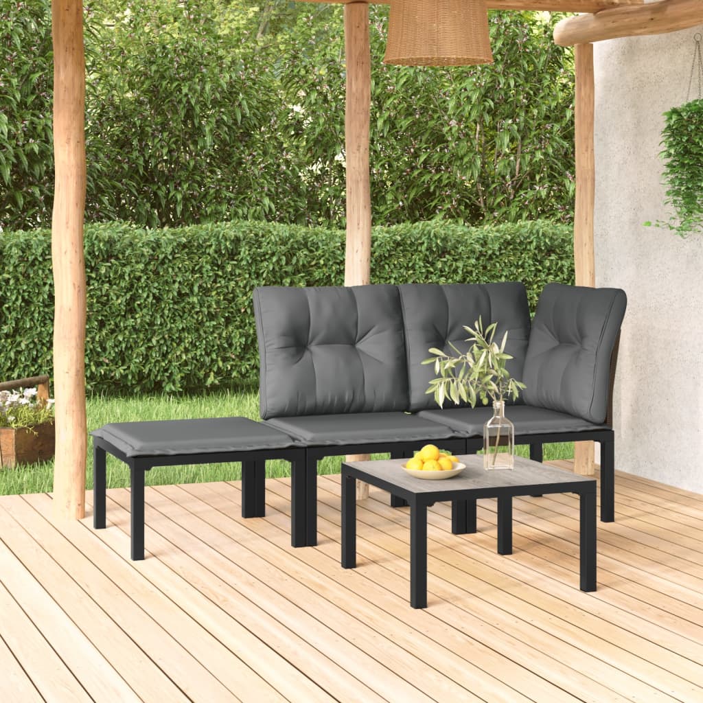 Tuinstoel met kussens poly rattan zwart en grijs