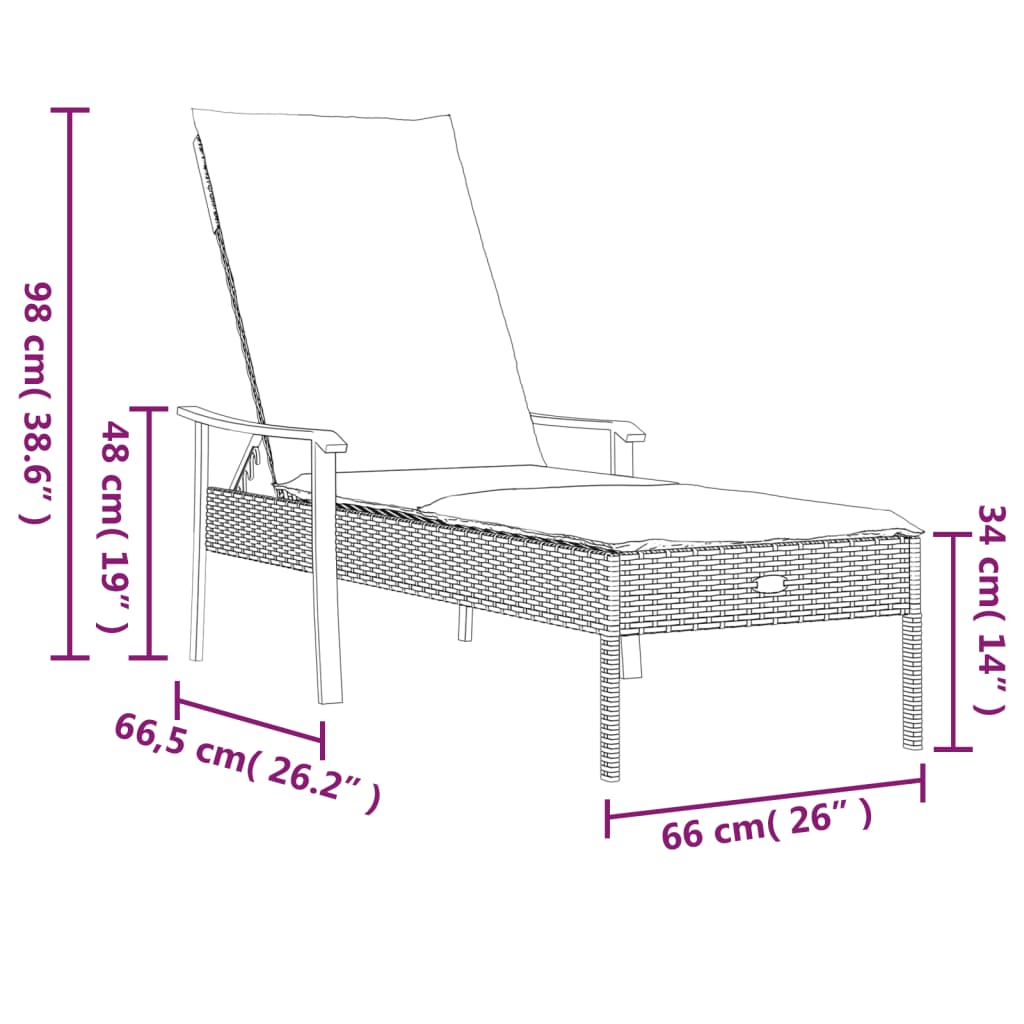 Ligbed met kussen poly rattan grijs