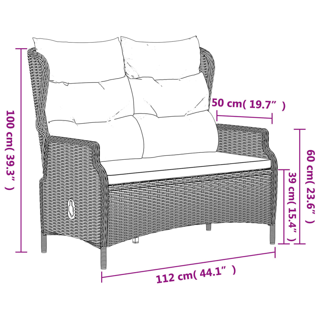 Tuinbank 2-zits met kussens poly rattan