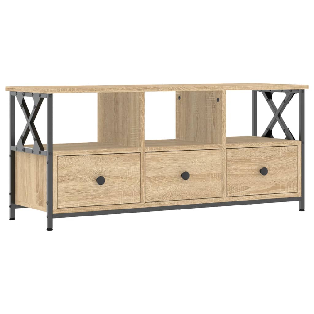 Tv-meubel 102x33x45 cm bewerkt hout en ijzer eikenkleur