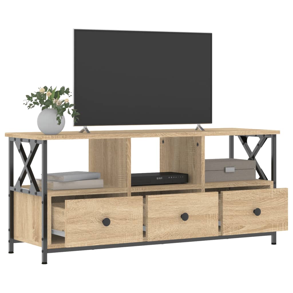 Tv-meubel 102x33x45 cm bewerkt hout en ijzer eikenkleur