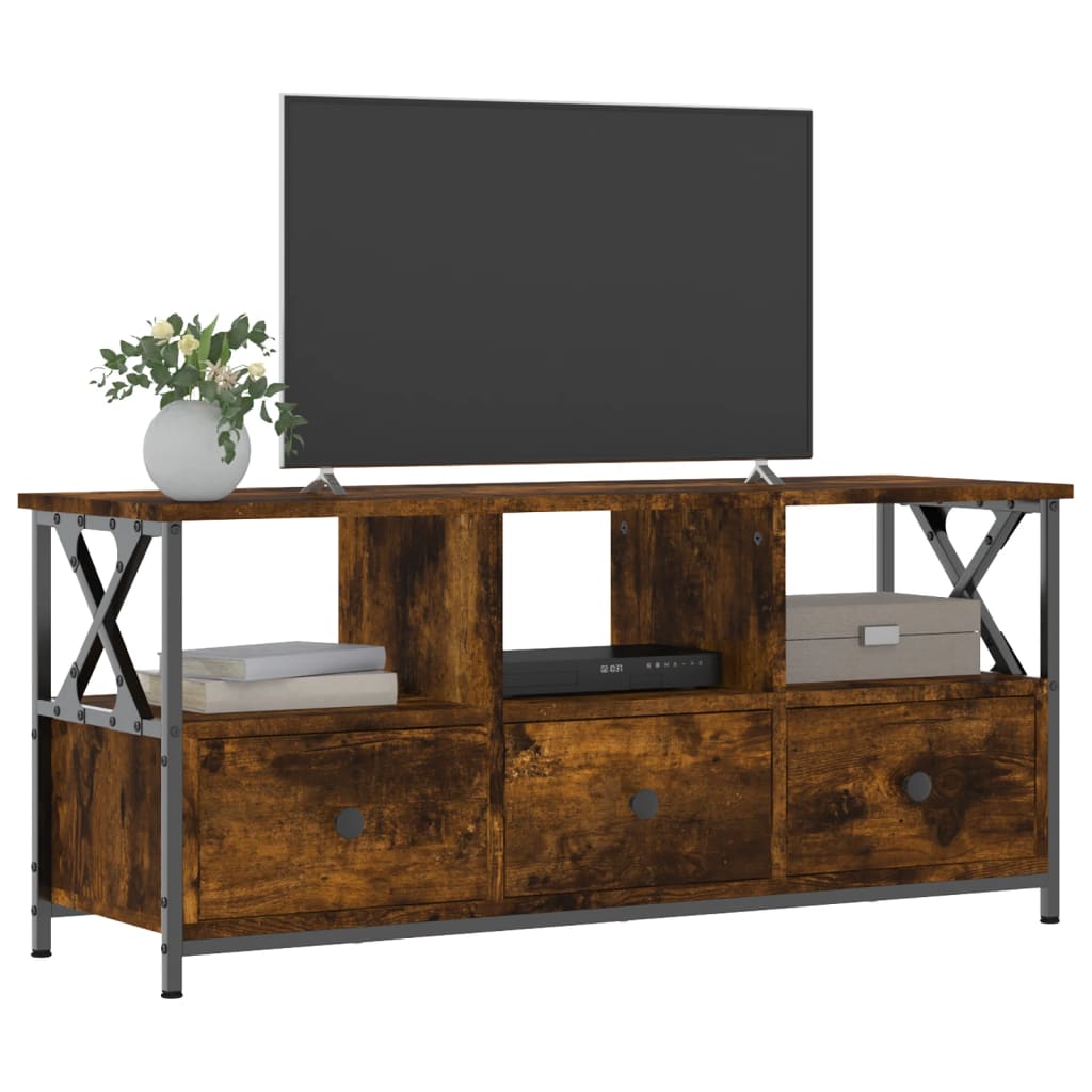 Tv-meubel 90x33x45 cm bewerkt hout en ijzer bruin eikenkleur