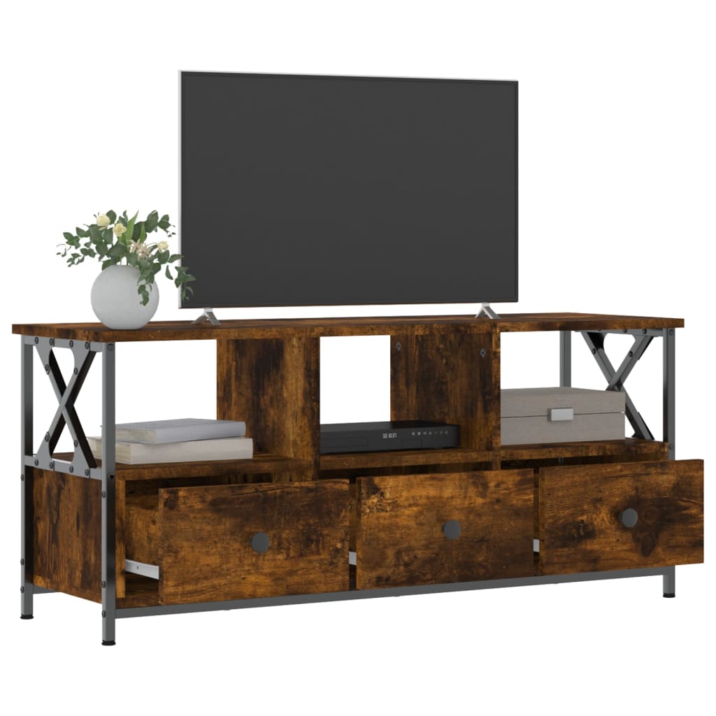 Tv-meubel 90x33x45 cm bewerkt hout en ijzer bruin eikenkleur