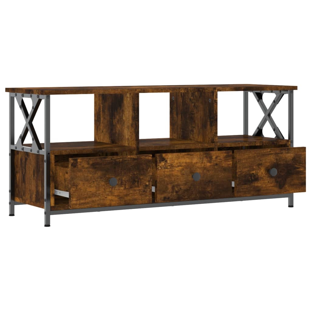 Tv-meubel 90x33x45 cm bewerkt hout en ijzer bruin eikenkleur