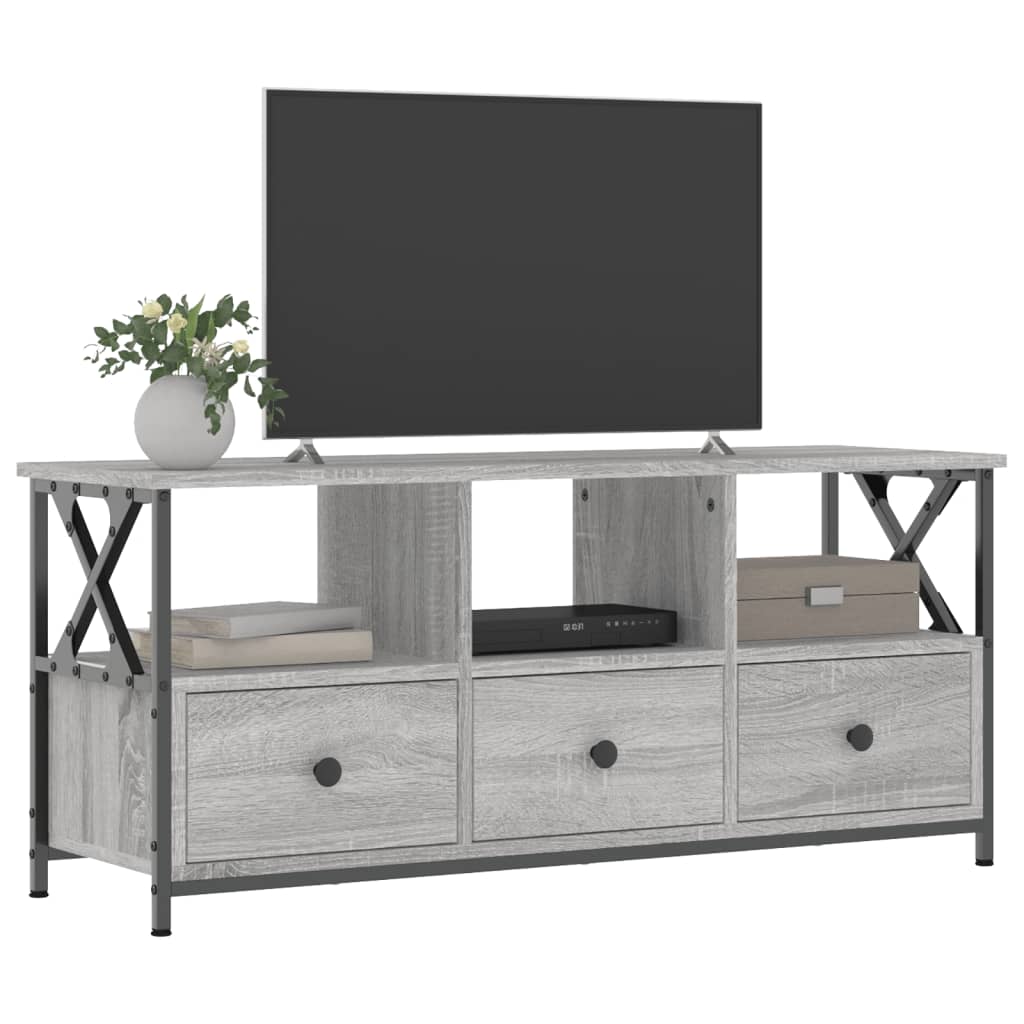 Tv-meubel 90x33x45 cm bewerkt hout en ijzer bruin eikenkleur