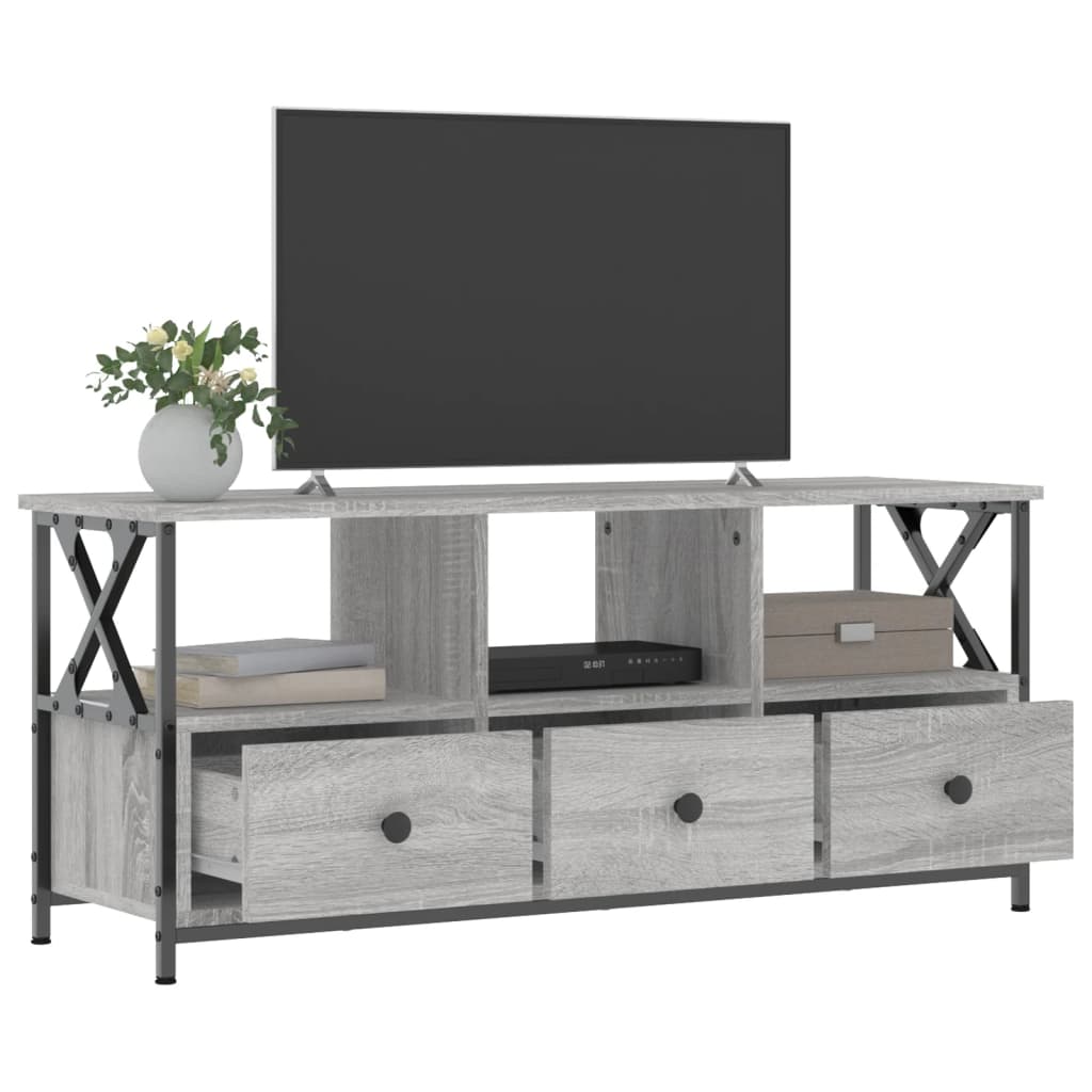 Tv-meubel 90x33x45 cm bewerkt hout en ijzer bruin eikenkleur