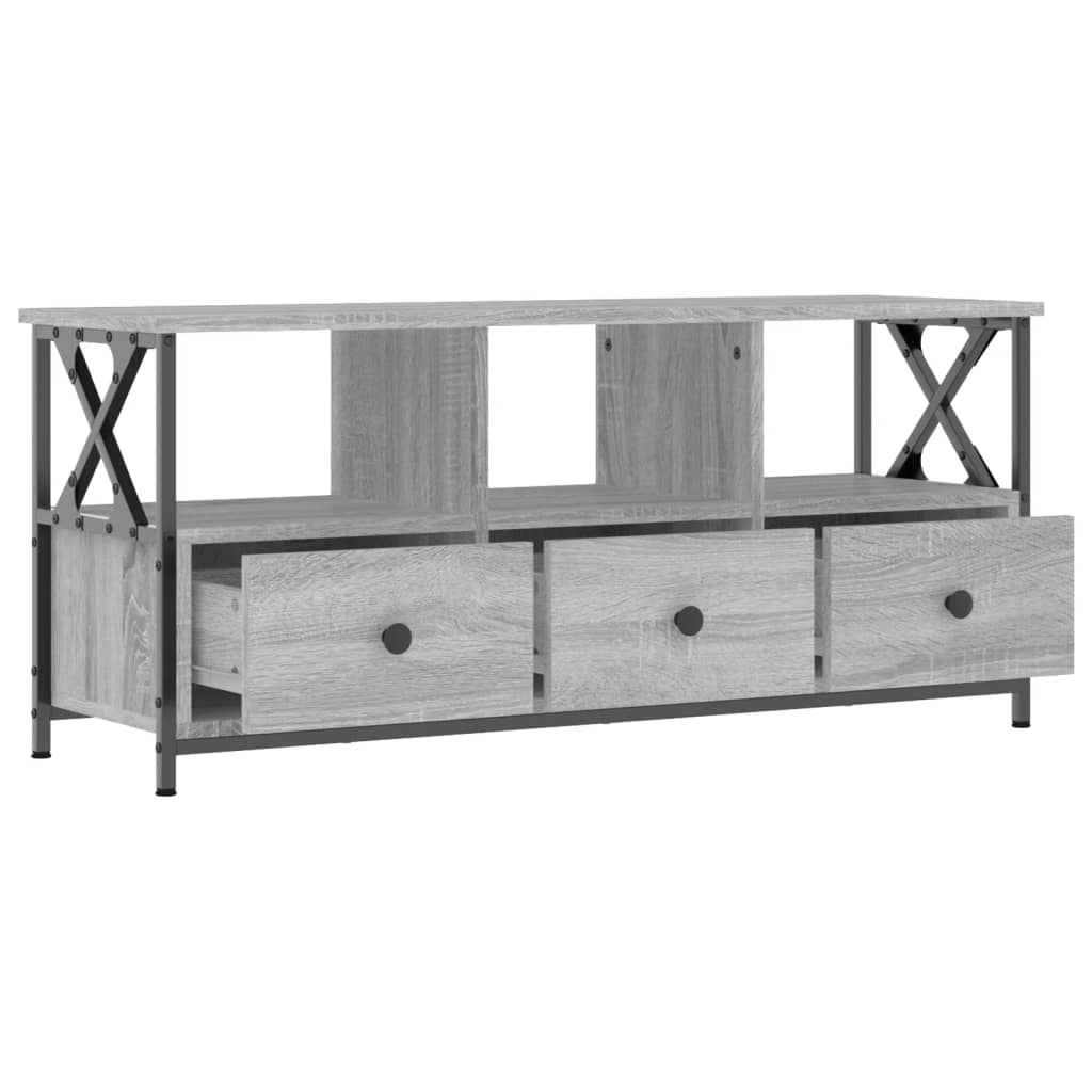 Tv-meubel 90x33x45 cm bewerkt hout en ijzer bruin eikenkleur