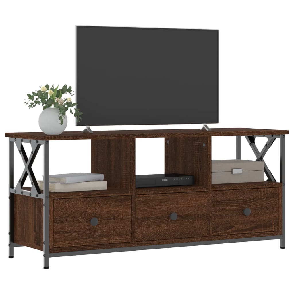 Tv-meubel 90x33x45 cm bewerkt hout en ijzer bruin eikenkleur