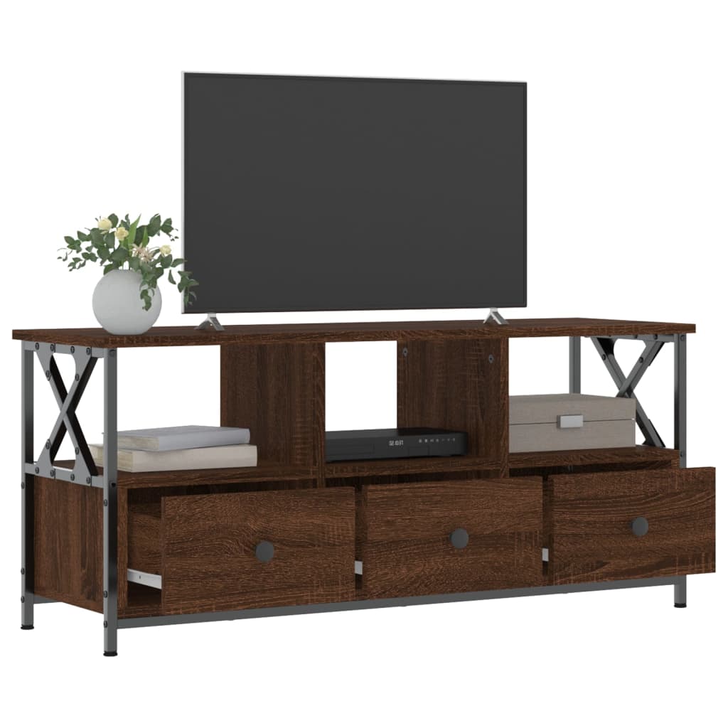 Tv-meubel 90x33x45 cm bewerkt hout en ijzer bruin eikenkleur