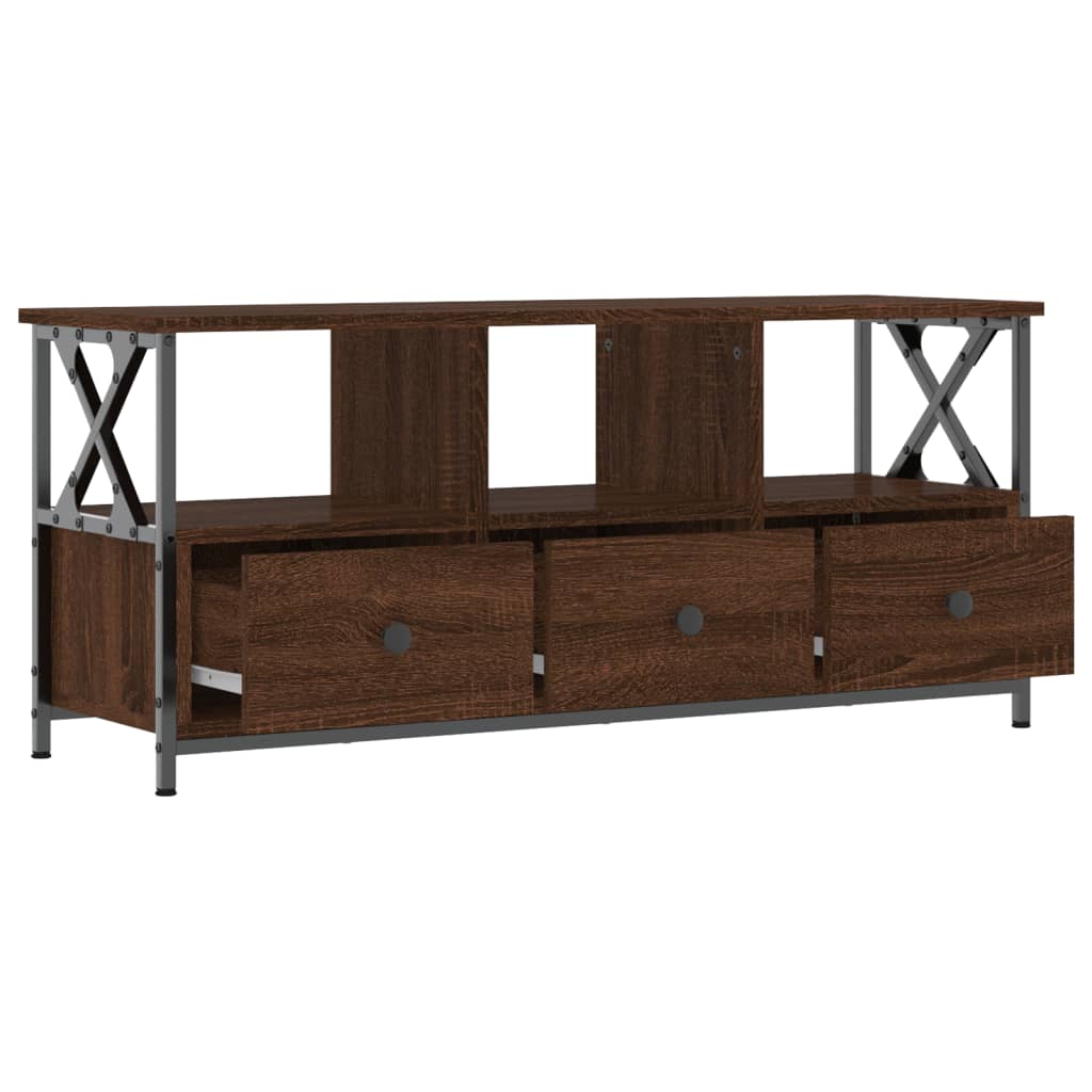 Tv-meubel 90x33x45 cm bewerkt hout en ijzer bruin eikenkleur