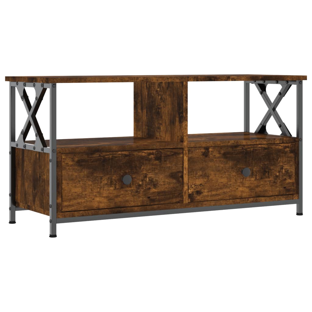 Tv-meubel 90x33x45 cm bewerkt hout en ijzer bruin eikenkleur