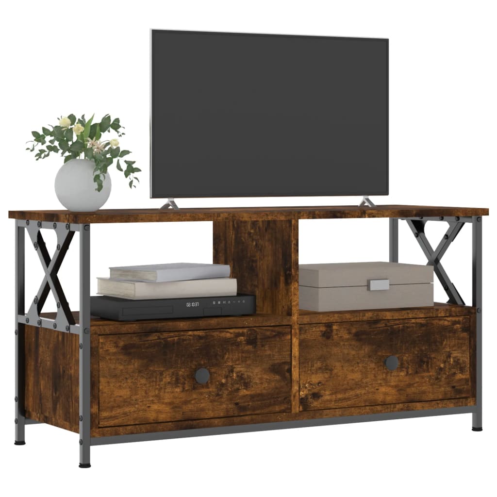 Tv-meubel 90x33x45 cm bewerkt hout en ijzer bruin eikenkleur